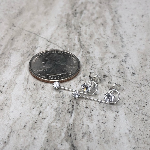 925 Sterling Silver CZ Ear Climber Earrings - Picture 16 of 16